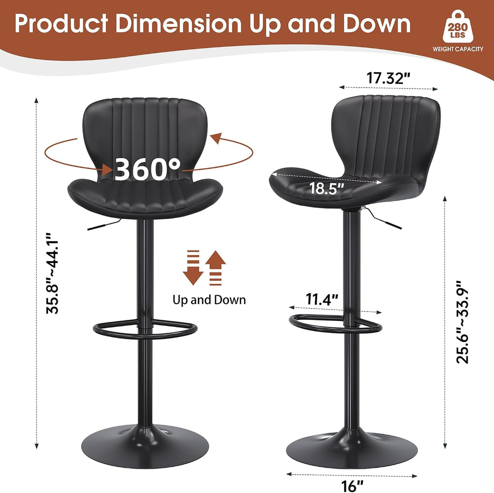 JAMFLY Bar Stools Set of 2, Leather Adjustable Barstools Counter Height Moder...
