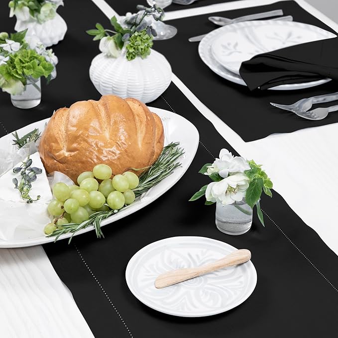 Solino Home Linen Black Table Runner 120 Inches Long - 100% Pure Linen 14 x 1...