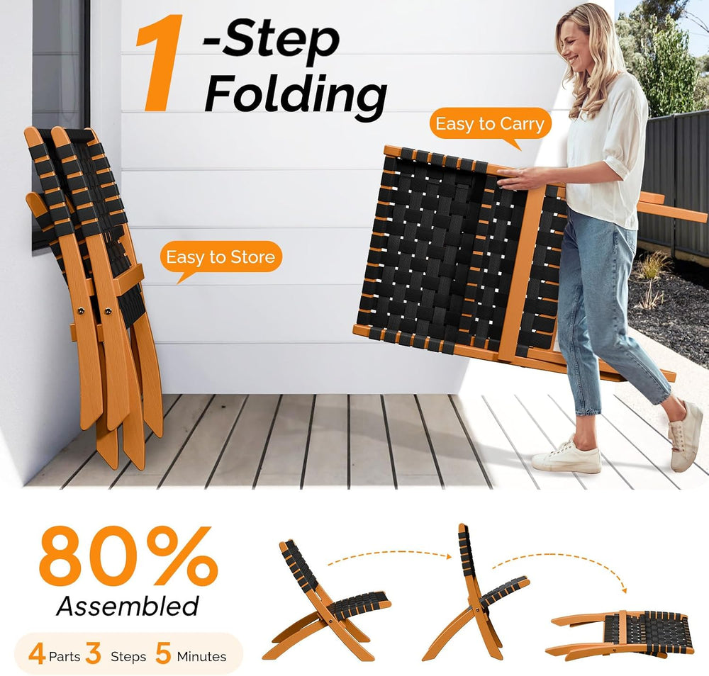 VINGLI Wooden Outdoor Chairs, Portable Rattan Folding Chair with Low Webbing ...