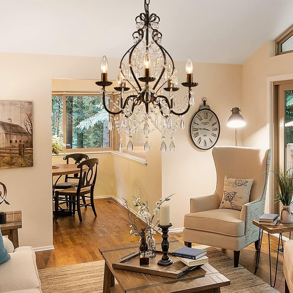 Saint Mossi 5-Lights Crystal Chandelier, Farmhouse Pendant Light Fixtures, H2...