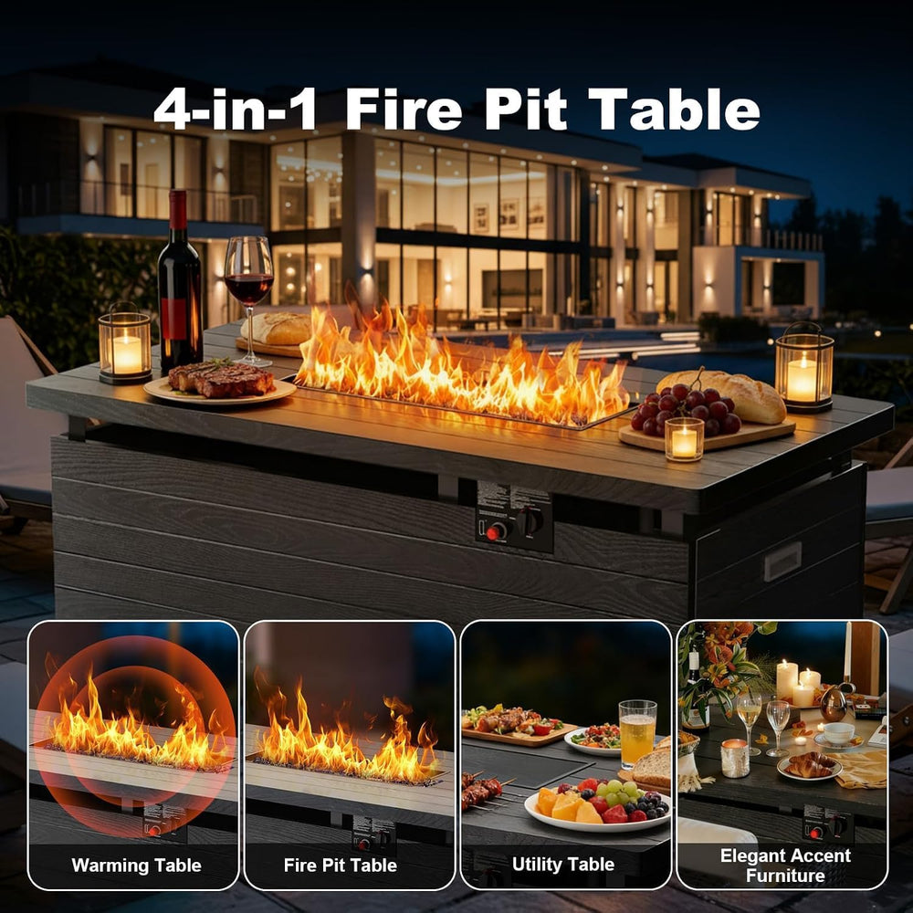 51 Inch Outdoor Propane Fire Pit Table, 50000BTU Rectangular Fire Pit Table
