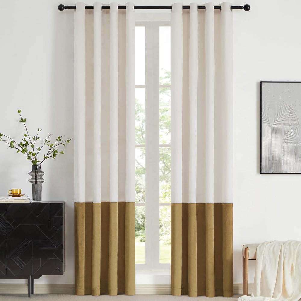 BULBUL Luxury Cream Gold Curtains 96 inches for Modern Living Room