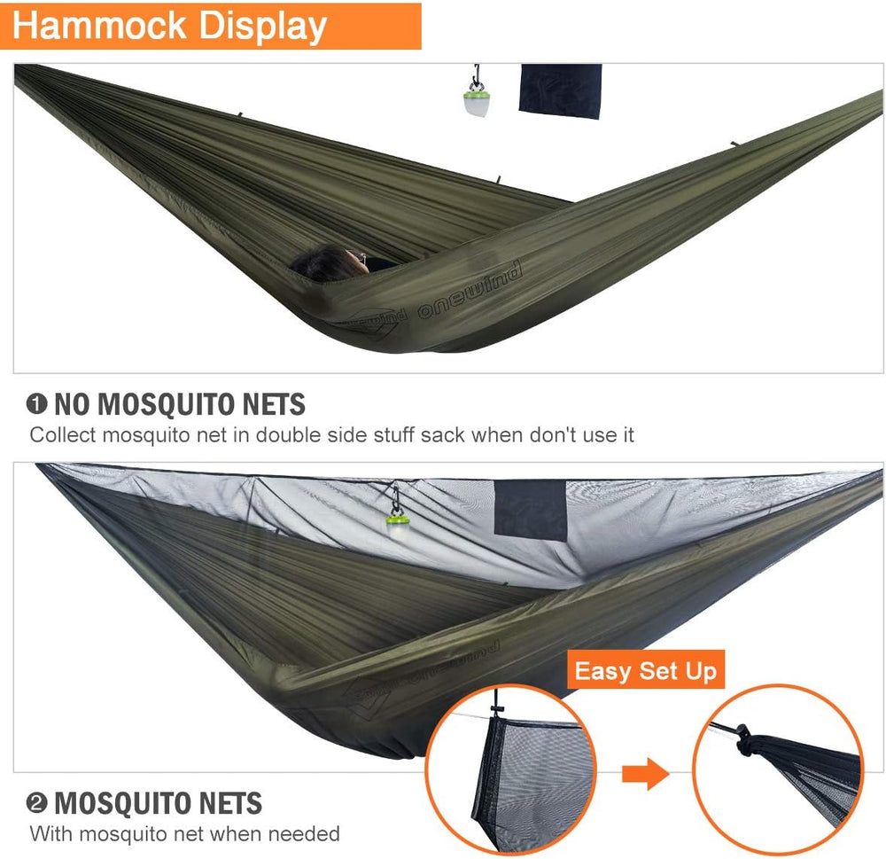 onewind 11ft Camping Double Hammock with Mosquito Net, Ridgeline and Straps