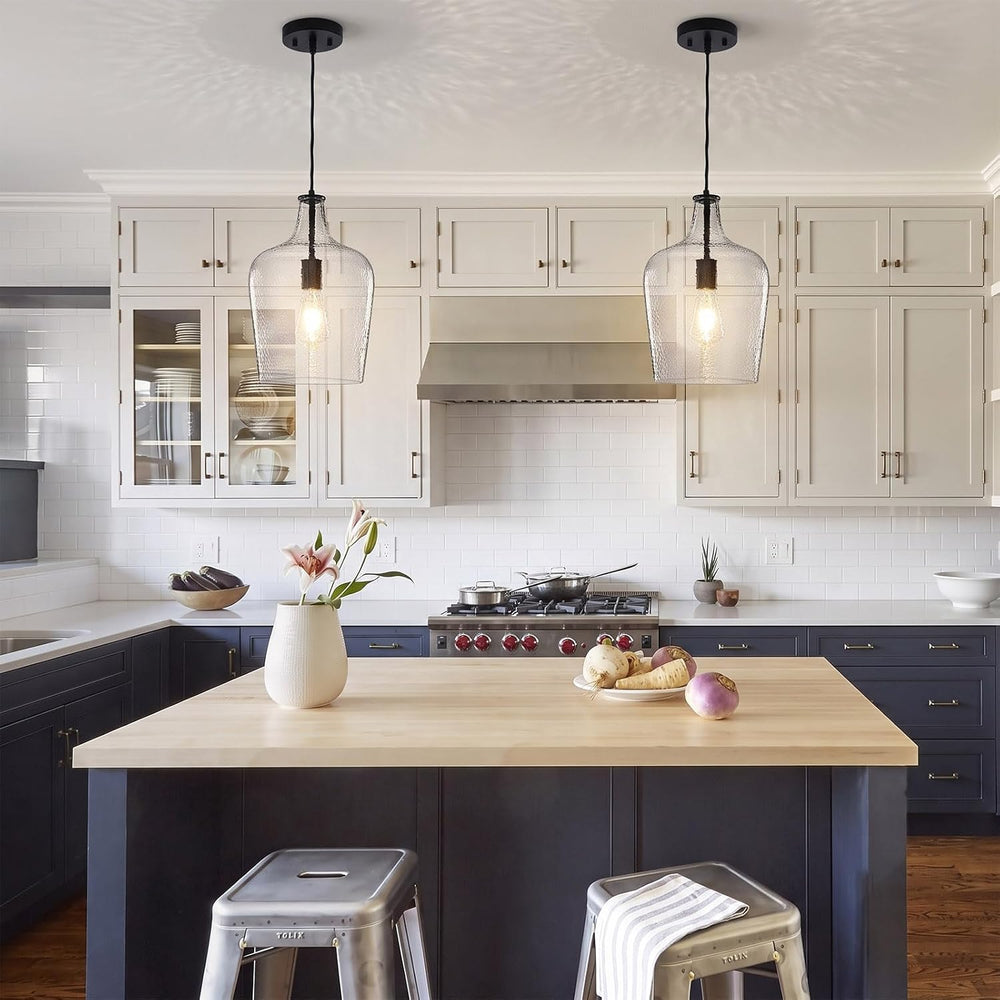 9.3" Blown Glass Pendant Lighting for Kitchen Island,Black Large Pendant...