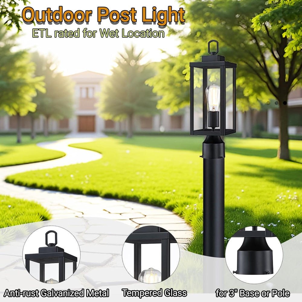 GRUENLICH Outdoor Post Light Fixture, Tempered Glass, 16.5" Black 1 Pack