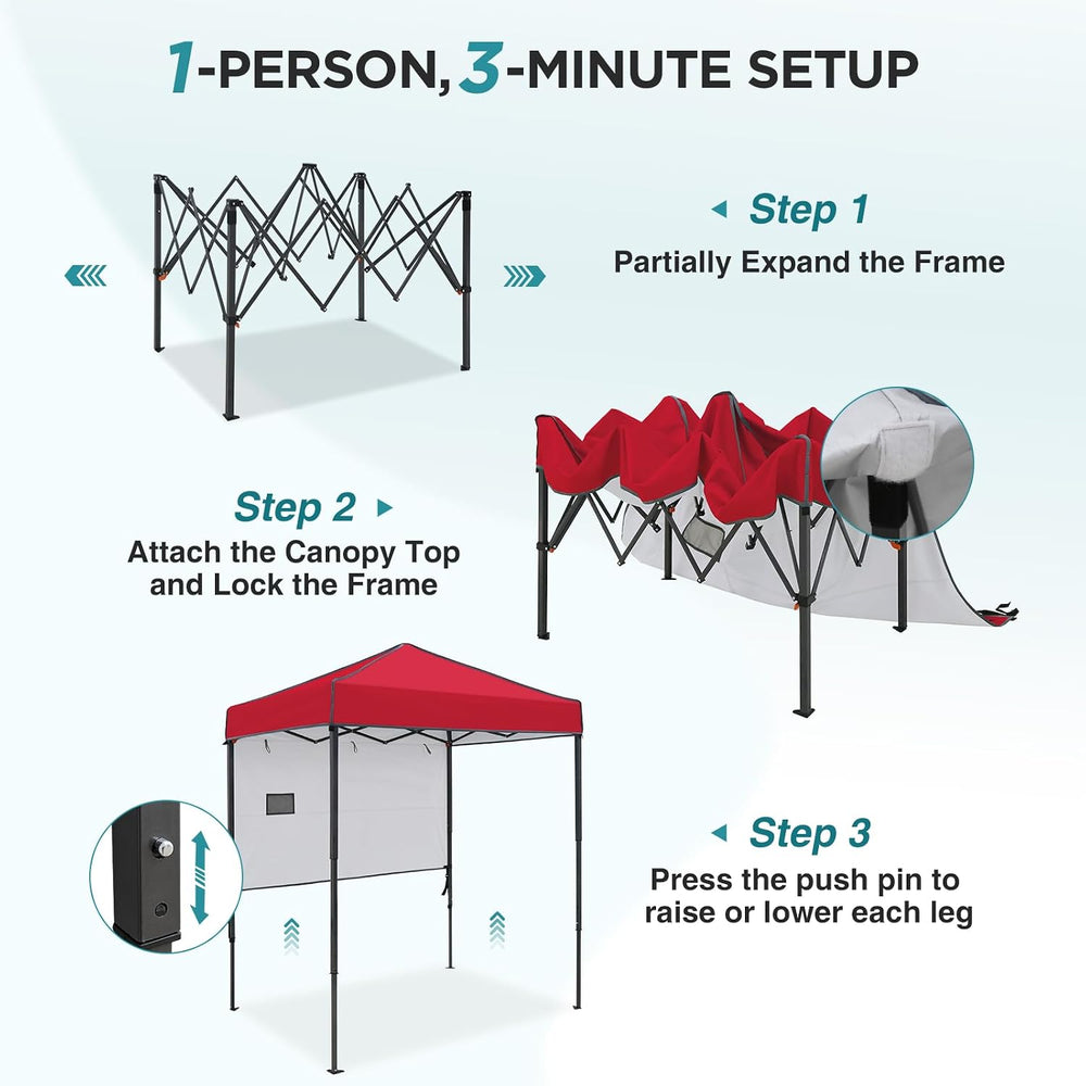 EAGLE PEAK 6x4 Instant Pop Up Canopy Tent with 1 Half Wall, Red