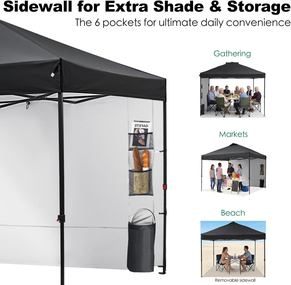 GAFETE Pop Up Canopy Tent Outdoor Sidewall One Push (Black, 12X12)