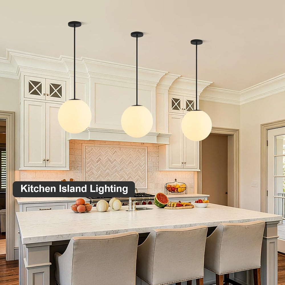 11.8in Milk Glass Pendant Light, Large Mid Century Modern Pendant Lights Kitc...
