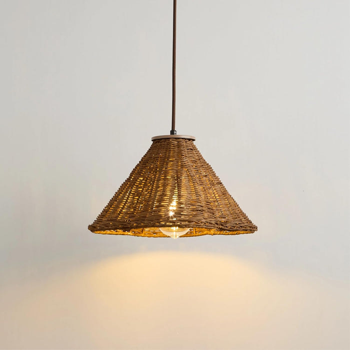Boho Rattan Pendant Light, 11.8" Hand Woven Hanging Lamp