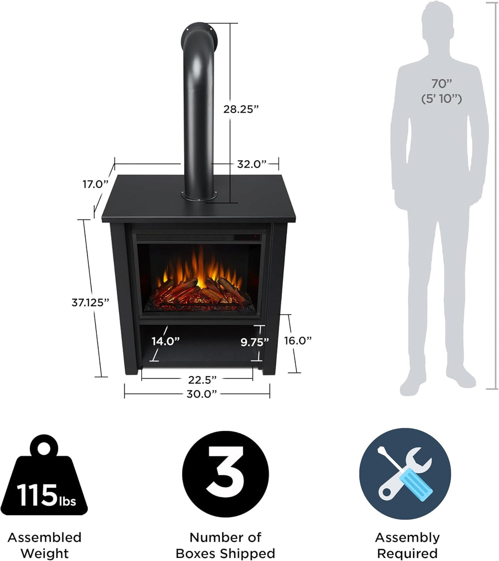 Real Flame Black Hollis Electric Fireplace - Freestanding with Remote Control...