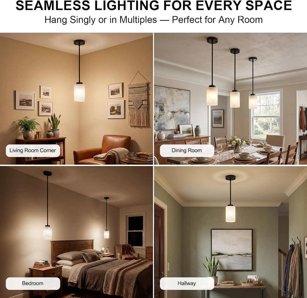 3-Pack Black Pendant Lights Kitchen Island, Modern Small Alabaster Glass Pend...