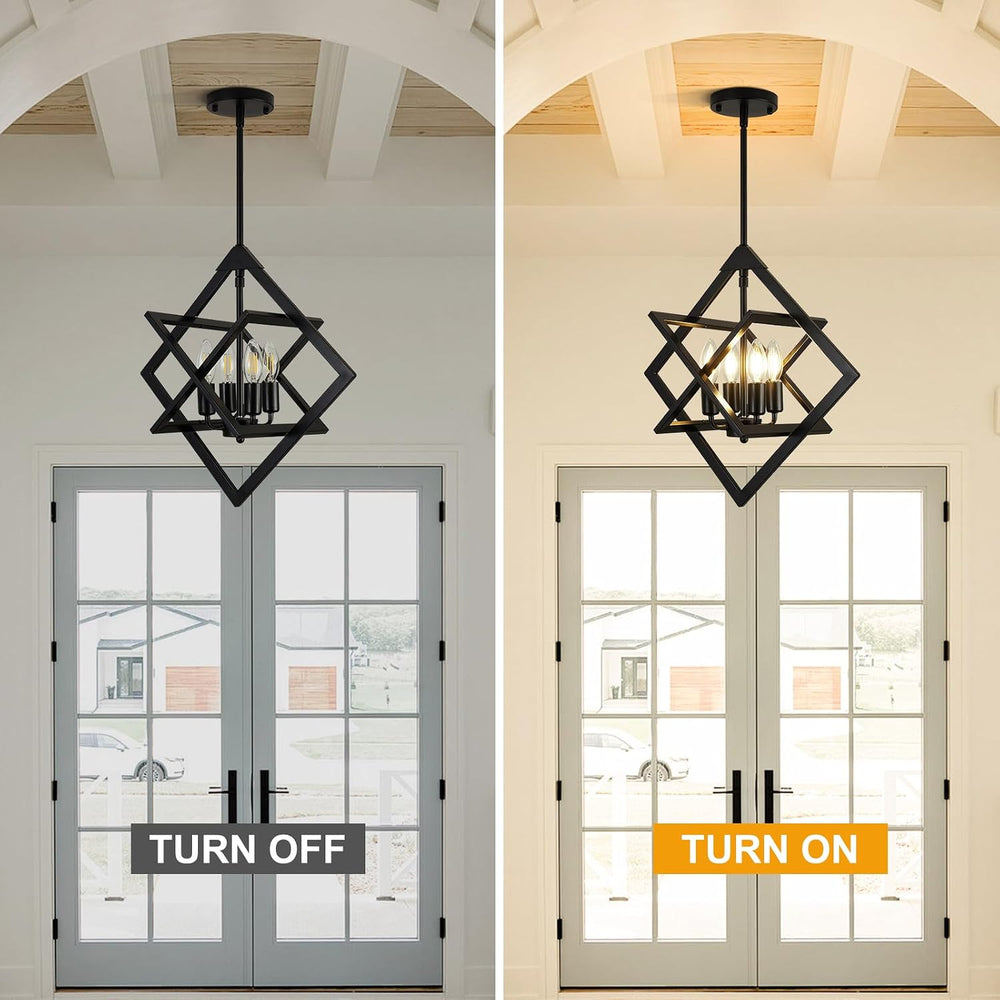 18" Modern Black Chandelier for Dining Room, No Assembly Required 4-Ligh...