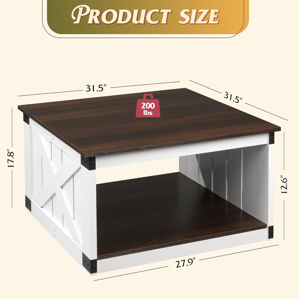 WLIVE Coffee Table, Farmhouse Coffee Table with Open Storage, 31.5" Wood...