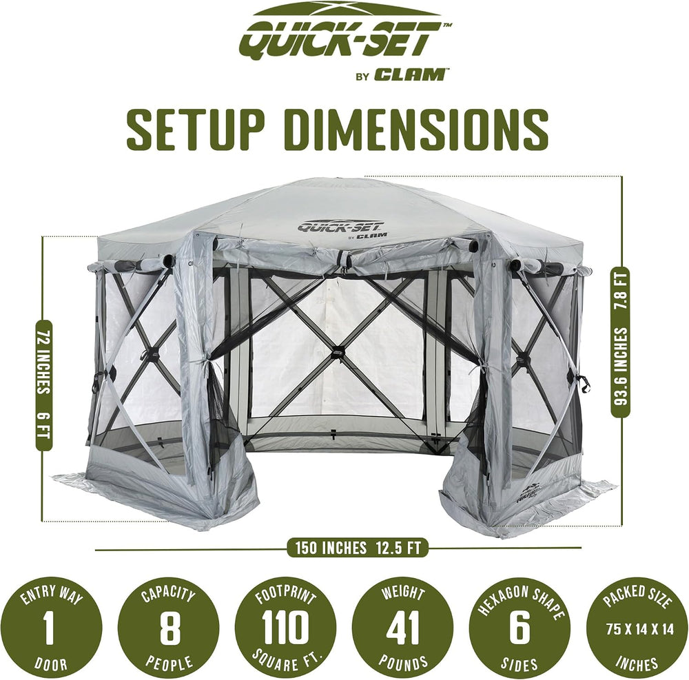 CLAM Pavilion Screen Tent | 12.5 Ft Pop Up Gazebo - Gray 8-Person Shelter