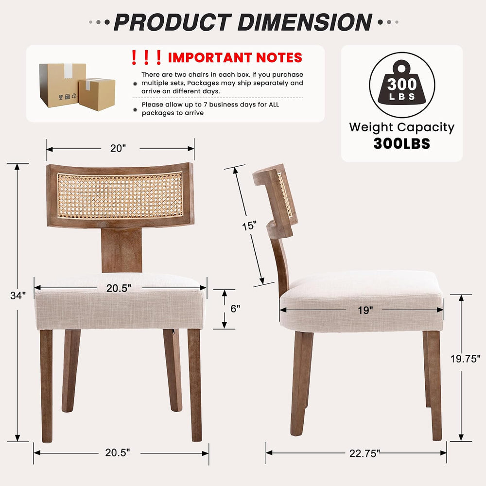 HNY Mid Century Modern Rattan Dining Chairs Set of 4, Linen Upholstered Kitch...