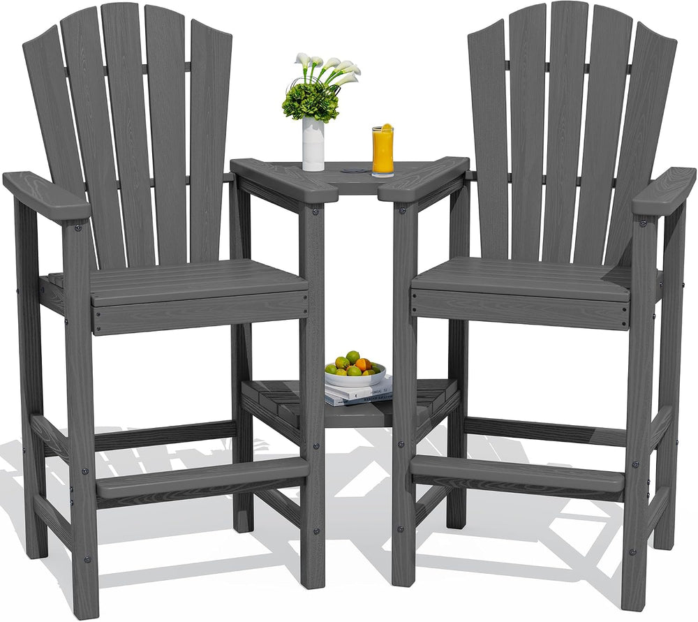KINGYES Tall Adirondack Chair Set of 2 with Double Connecting Trays, Gray