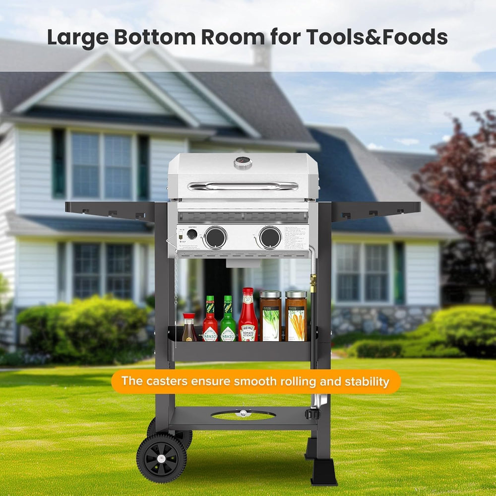 COWSAR 2-Burner Propane BBQ Grill 16000 BTU Stainless Steel Gas Grill