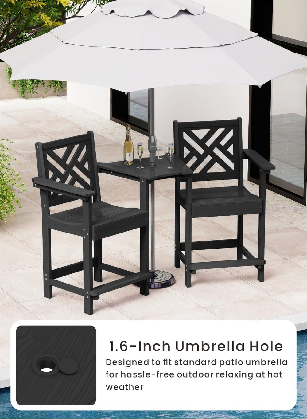 Tall Adirondack Chairs Set of 2, Outdoor 24'' Counter Height Bar Stoo...