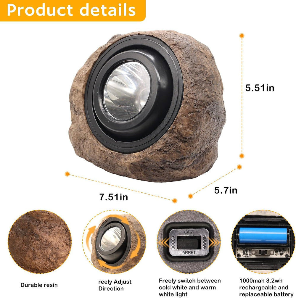 VOOKRY Brown Solar Rock Lights Outdoor, IP65 Waterproof Garden Stone Lights