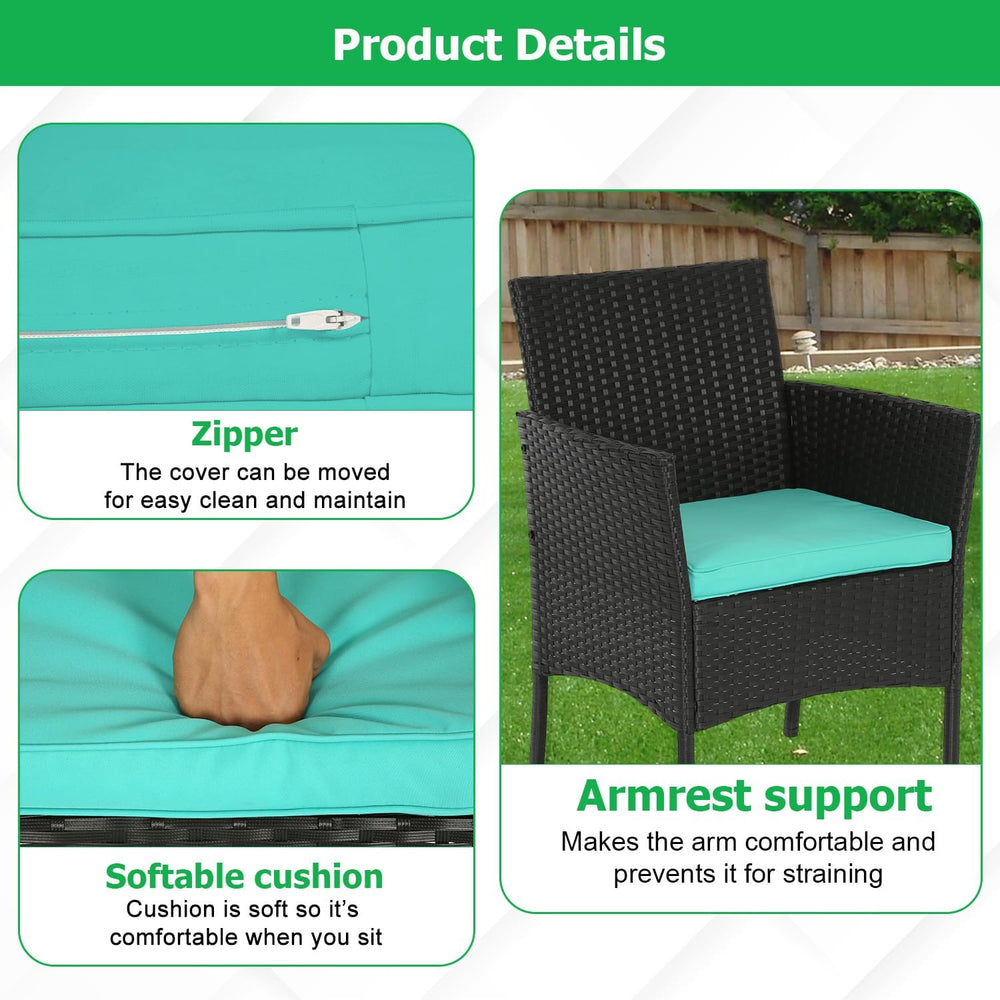 FDW 3-Piece Patio Furniture Set | Blue | Outdoor Wicker Furniture