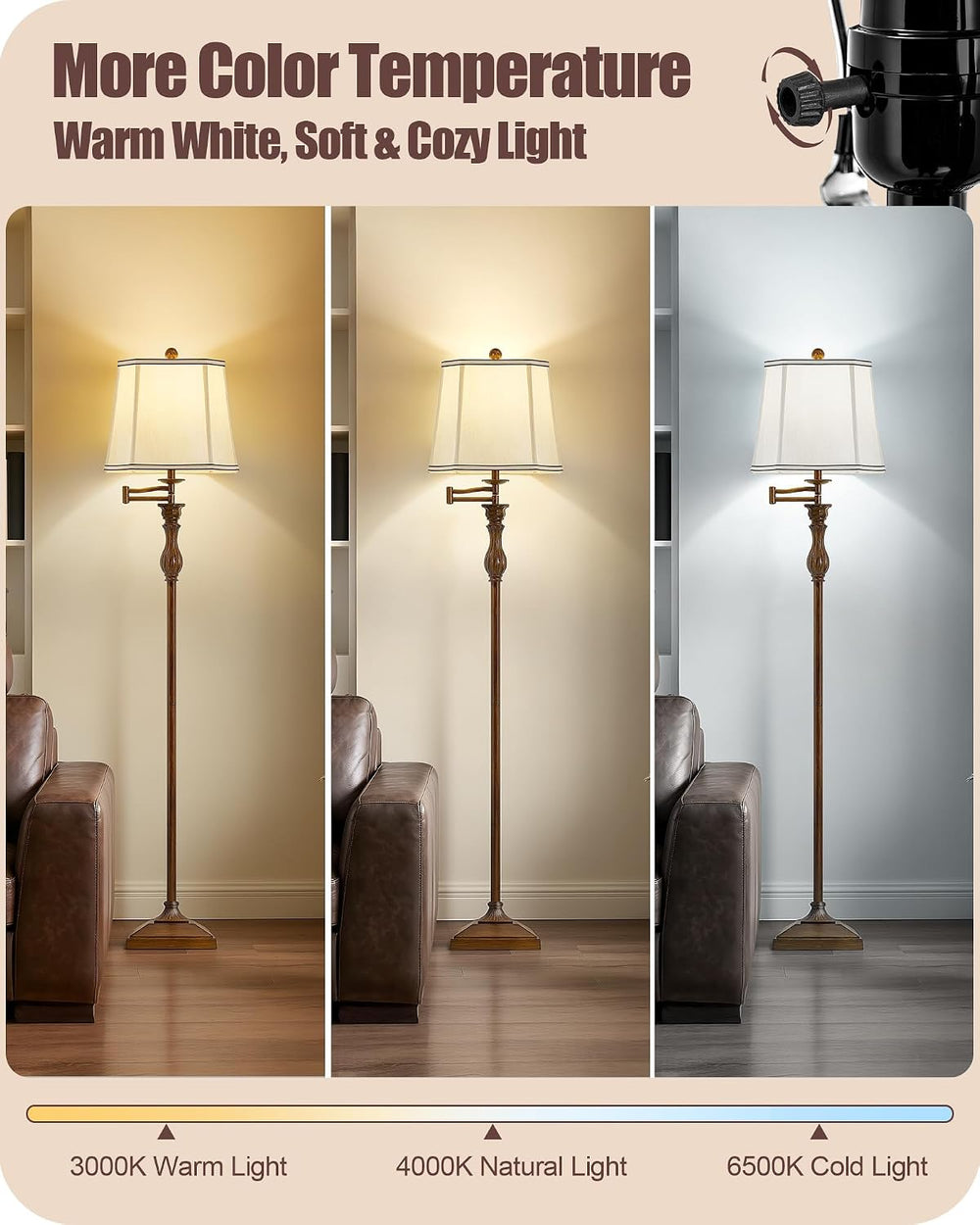 Luvkczc 62" Floor Lamp for Living Room with 350°Adjustable Swing Arm