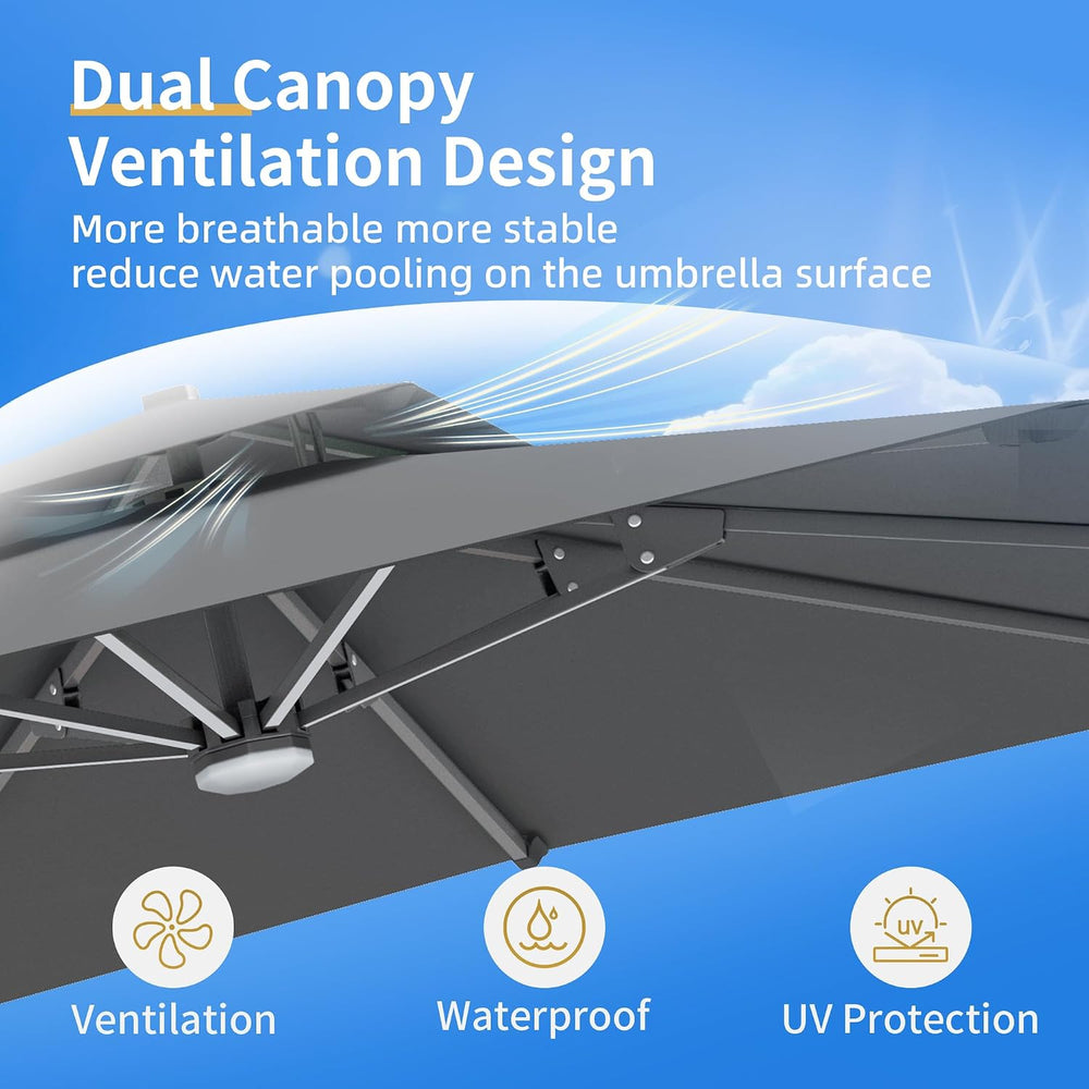 10 X 13 FT Cantilever Patio Umbrella with Base & Lights