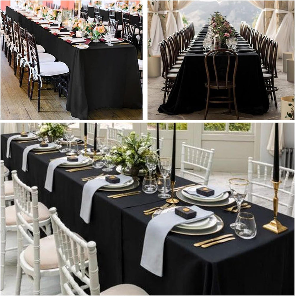 8 Pack Black Tablecloth 60 x 102 Inch Polyester Table Cloth for 6 Foot Rectan...