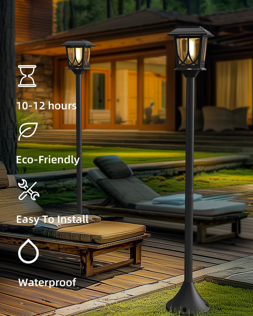 ILANCK Solar Lamp Post Lights 2 Pack, 40 in Warm White Outdoor