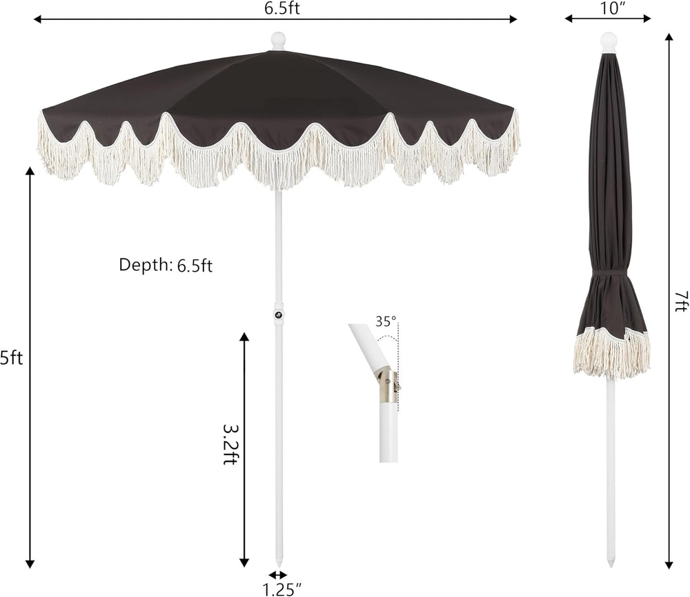 JONATHAN Y UMB1003 Mariner 6.5 ft. Cottage Fringe Tassel Market Beach Umbrell...
