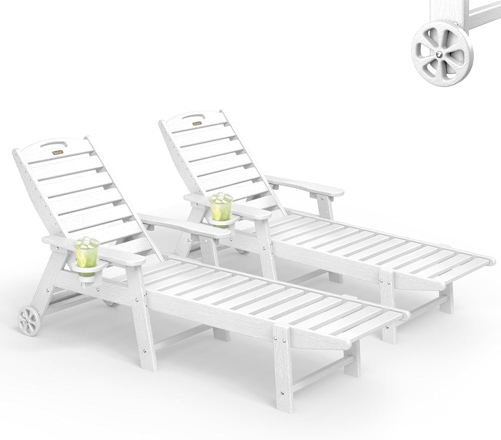 Chaise Lounge Outdoor Set of 2, Lounge Chair Outdoor with Wood Texture, Adjus...