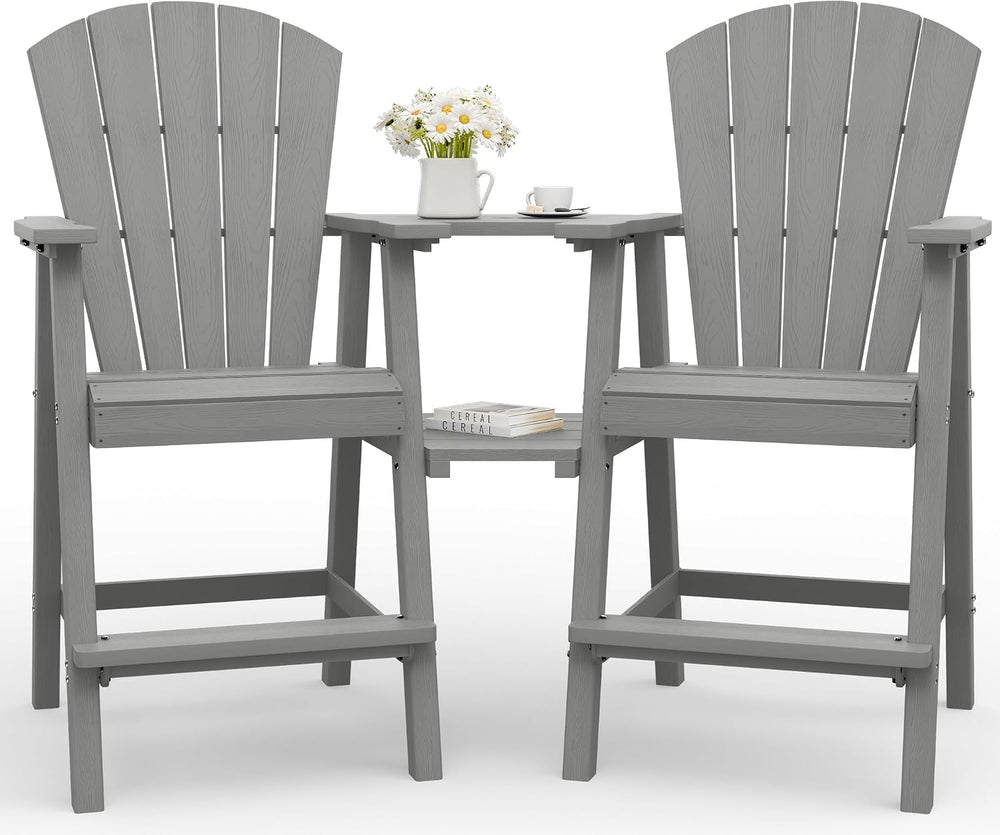 Tall Adirondack Chairs Set of 2 with Double Removable Trays, Grey