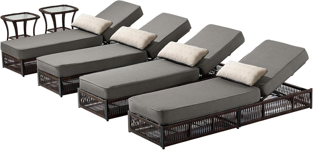Luxury Outdoor Chaise Lounge Chairs of 4 with 5 Inch Thick Cushions and Side ...
