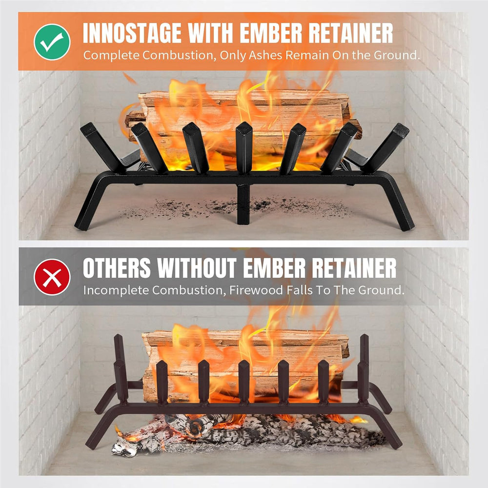 INNO STAGE 24 Inch Fireplace Grate with Ember Retainer