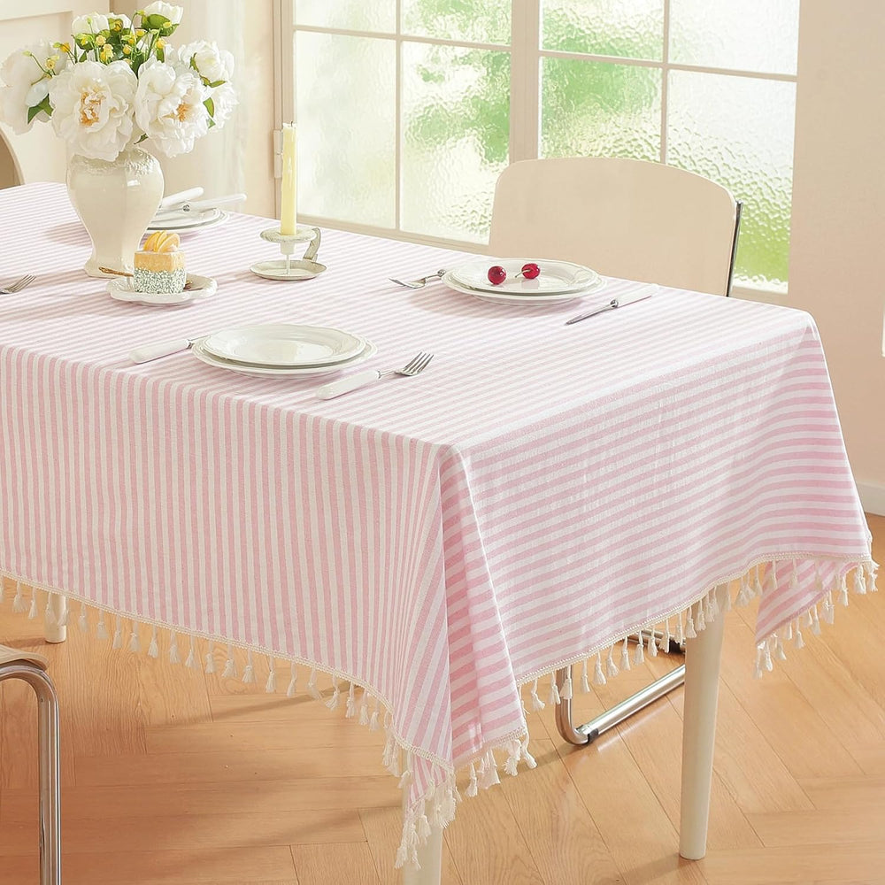 meioro Striped Square Tablecloth, Cotton Blend Fabric Pink Table Cloth with T...