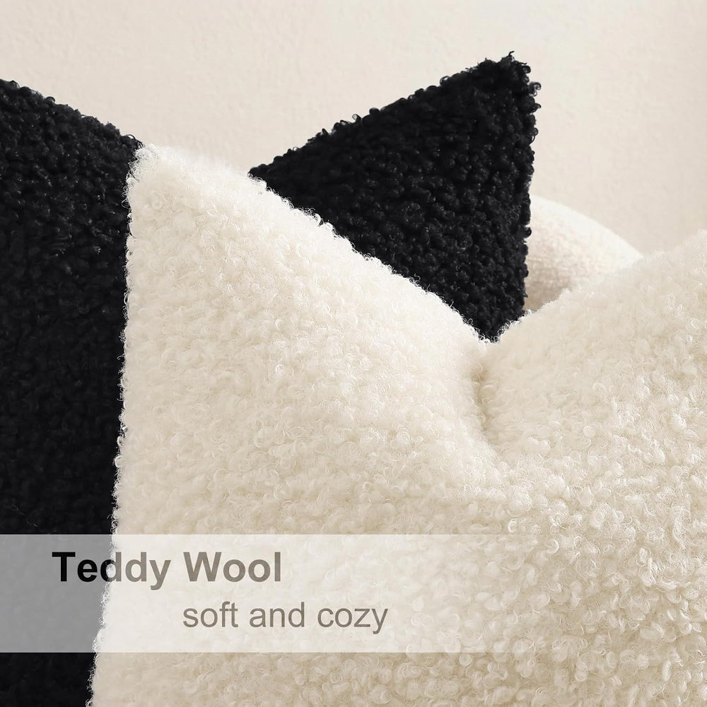 decorUhome Sherpa Decorative Throw Pillow Covers 24x24 Set of 2 Black