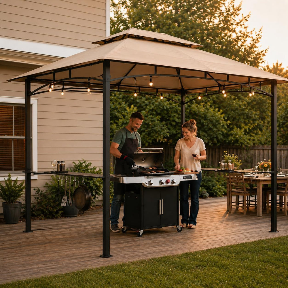Garvee 8x5 Grill Gazebo, Outdoor BBQ Canopy Shelter with Double Tiered Roof V...
