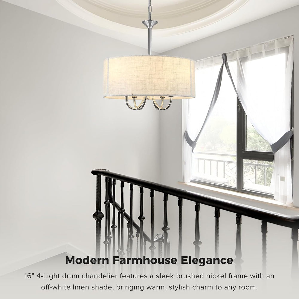 16" Small Drum Chandelier for Dining Room, 4-Light Modern Farmhouse Brus...