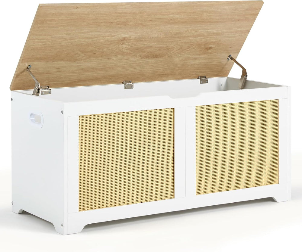EROMMY 39.4" Storage Chest with 2 Safety Hinges, Rattan Storage Bench, S...