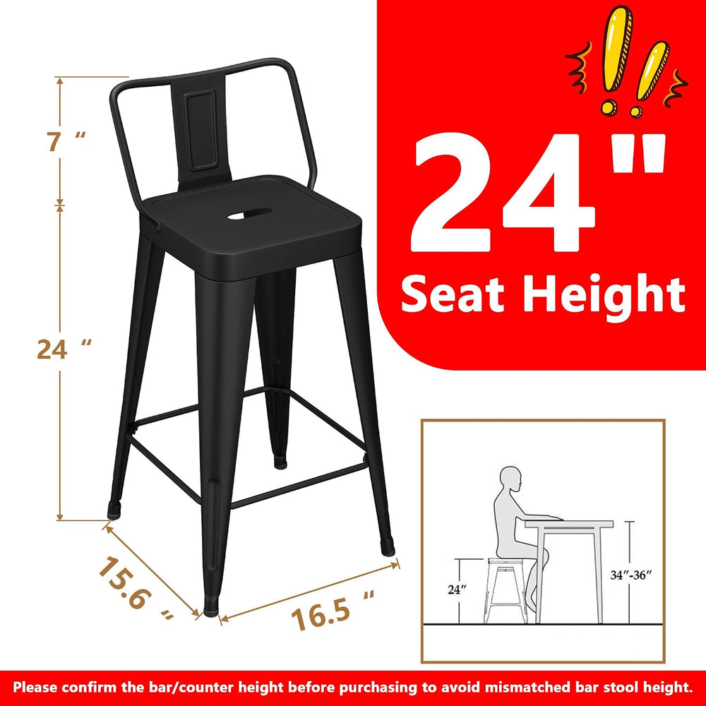 WENTMENT Metal Bar Stools Set of 4 Counter Height Black Barstools with Remova...