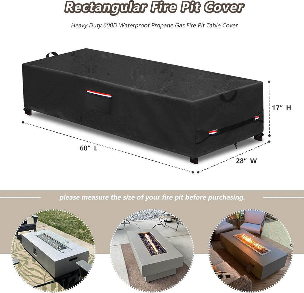 Rectangular Fire Pit Cover 60 inch,Heavy Duty 600D Waterproof Propane Gas Fir...