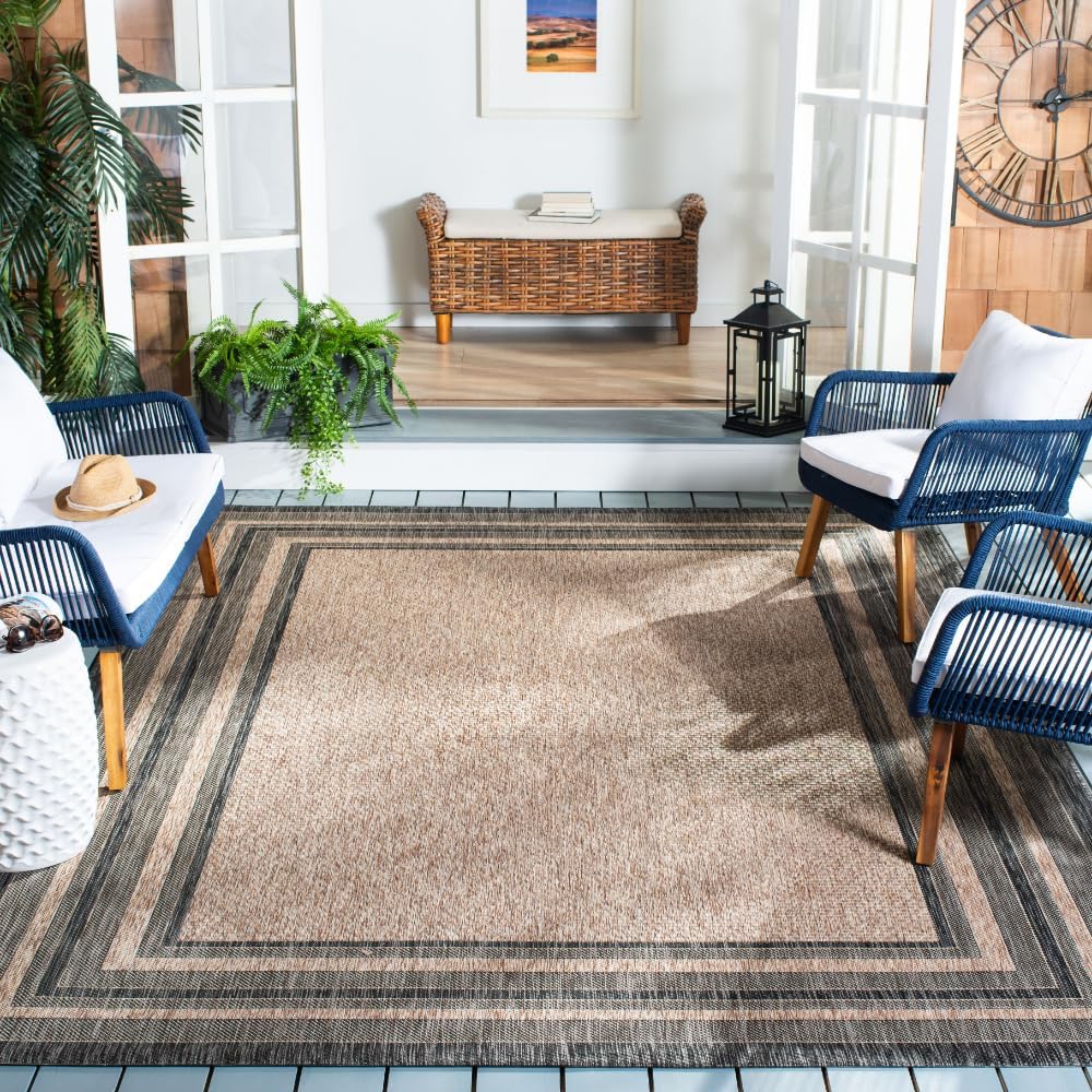 SAFAVIEH Courtyard Outdoor Area Rug 8'x10', Natural & Black CY847...