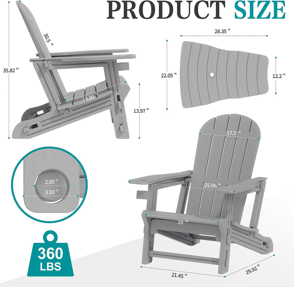JY QAQA Outdoor Adirondack Chair Set of 2, All-Weather HDPE Patio Furniture w...