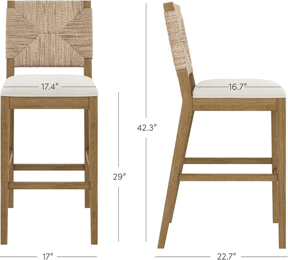 Nathan James Beacon Bohemian Boucle Bar Stool with Back, Bar Height Kitchen I...
