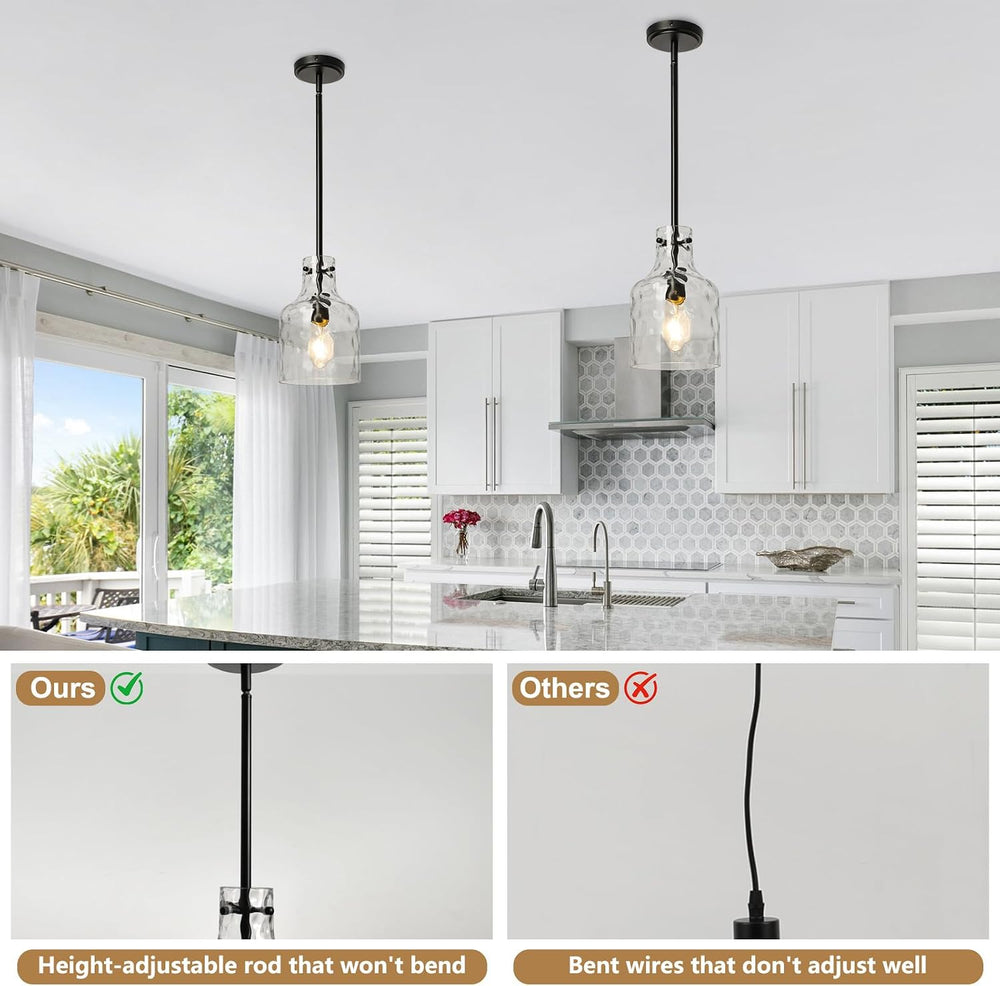 WILON Industrial Glass Pendant Lights for Kitchen Island, Modern Black Panden...