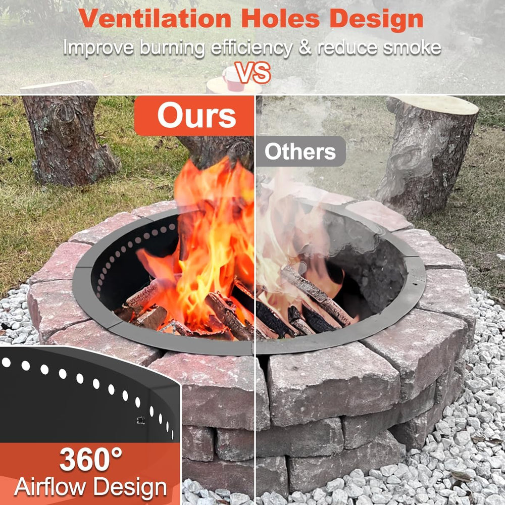 Koutemie Outdoor Smokeless Fire Pit Ring Liner 32-Inch Outer/28-Inch Inner Di...