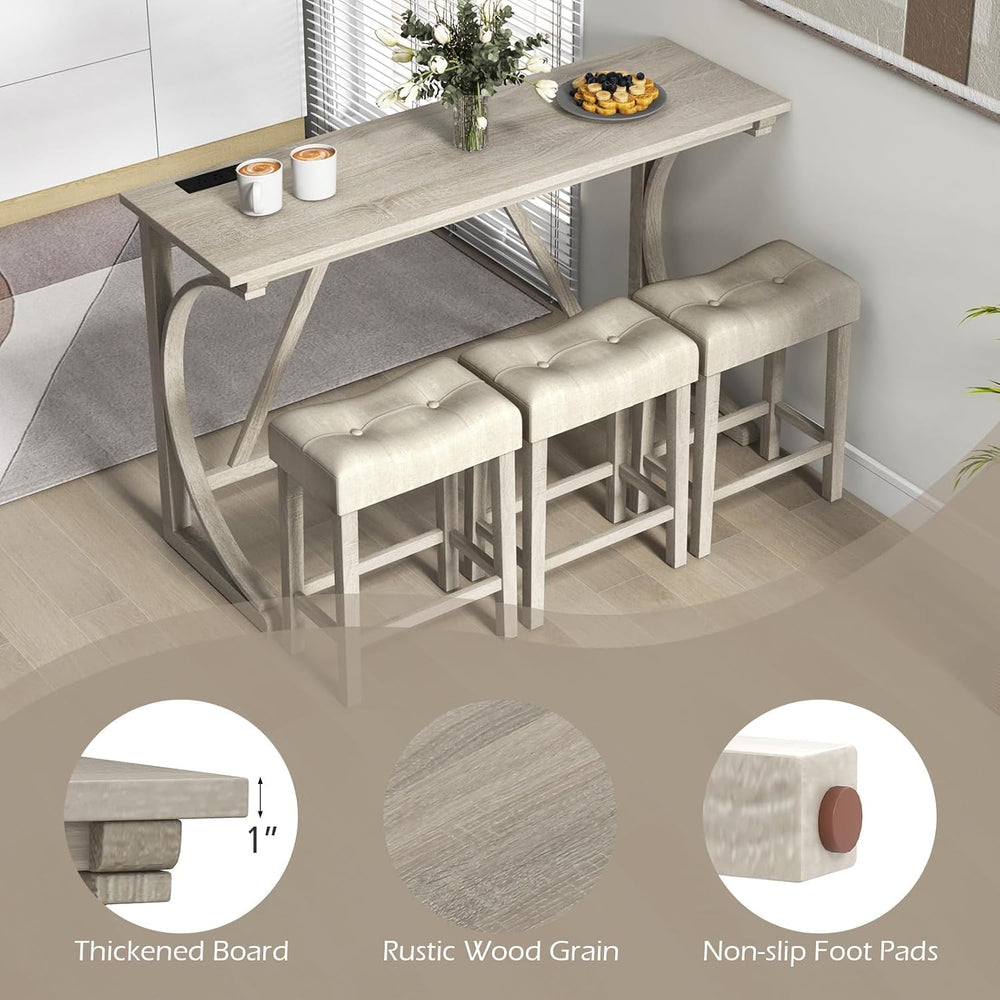 Tangkula 4-Piece Bar Table with Stools, Wooden Dining Bar Table & Chairs ...