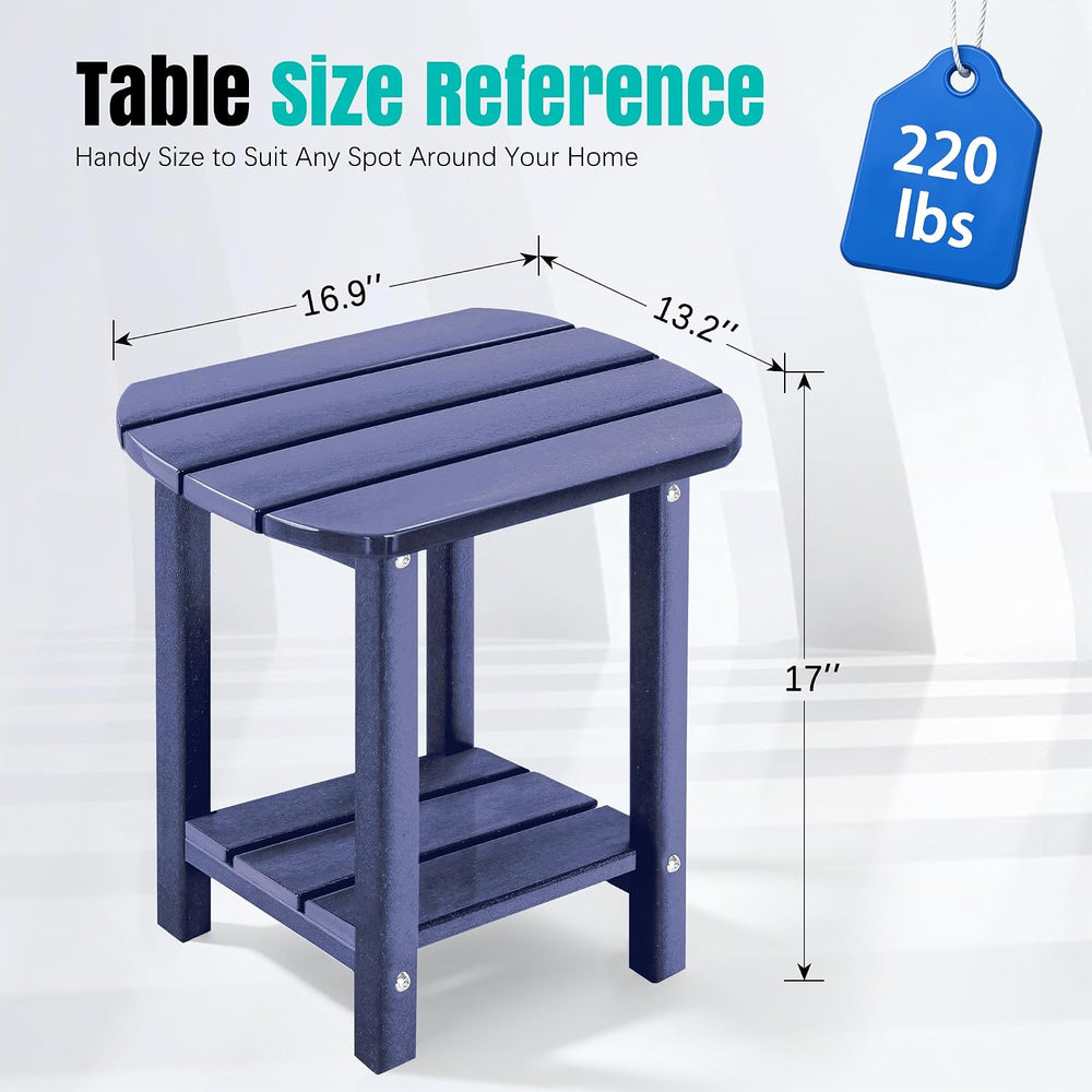LZRS 2-Tier Patio Side Table, Heavy Duty HDPE Outdoor End Table with Wood Tex...