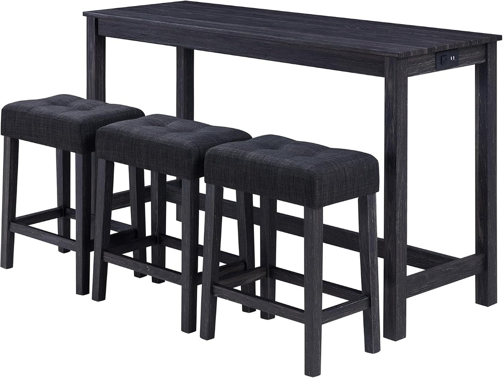 DUHOME 4 Piece Bar Table Set with Power Outlet,Industrial Breakfast Table wit...