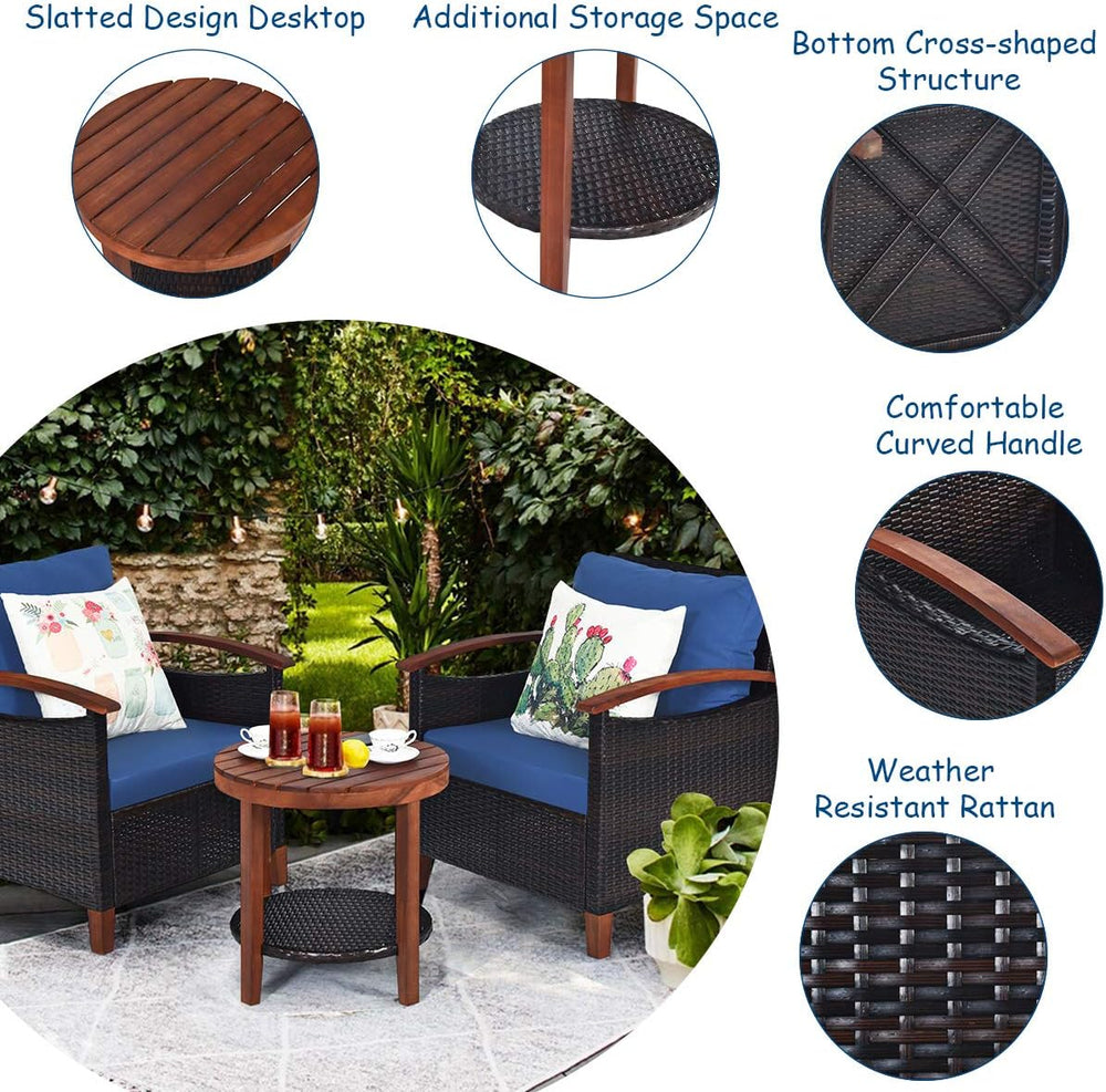 Tangkula 3 Pieces Patio Furniture Set, Outdoor Rattan Sofa and Side Table w/S...
