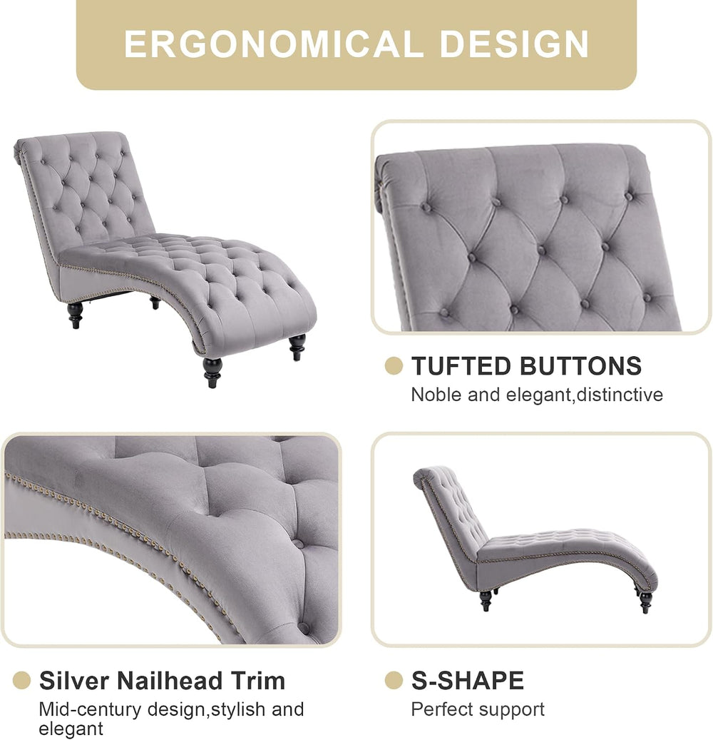 Chaise Lounge Indoor,Velvet Upholstered Lounge Chair Button-Tufted Armless Ch...